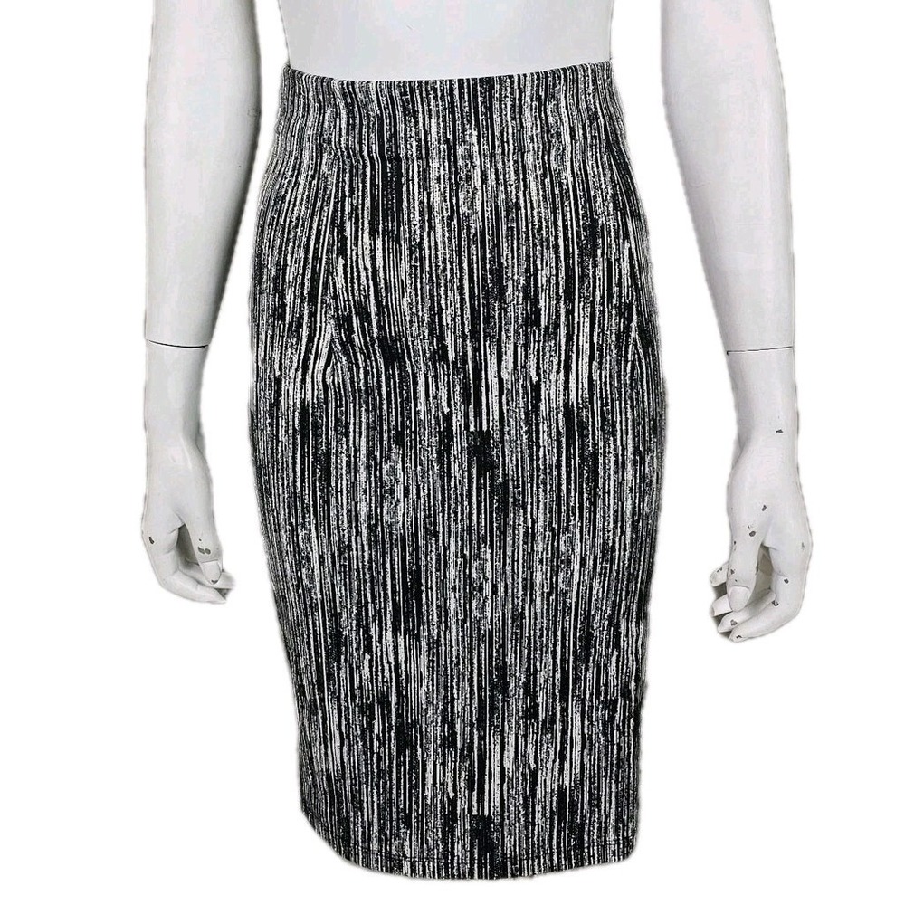 Oz + Otz Womens S/M Black White Abstract Pattern Wiggle Pencil Skirt Knee Length